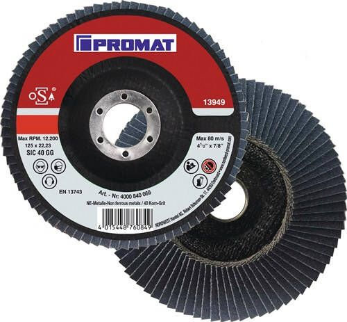 Promat Lamellenslijpschijf | d. 115 mm korreling 40 conisch | aluminium siliciumcarbide 4000840061