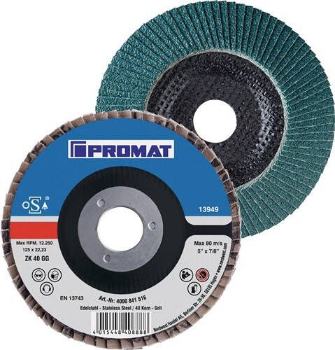 Promat Tecwerk Lamellenslijpschijf | d. 125 mm korreling 40 conisch | RVS zirkoniumkorund 4000841516