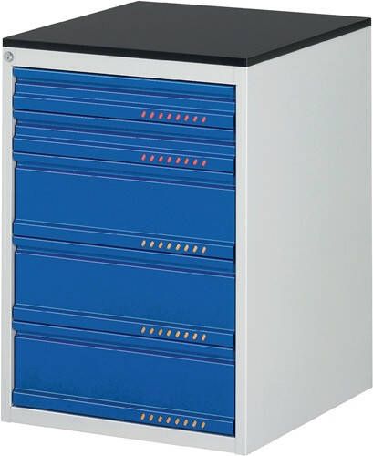 Promat Tecwerk Schuifladekast | BK 650 | H820xB580xD650mm | lichtgrijs gentiaanblauw 5 lade | standaard uittrekbaar 9000425562