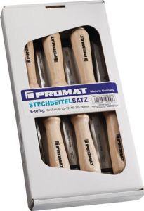 Promat Steekbeitelset | 6 10 12 16 20 26 mm | heft van wit beukenhout Ulm vorm | 6-delig | doos 4000815305