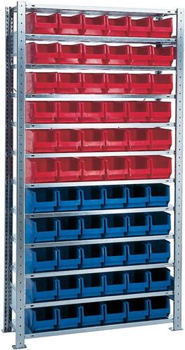 Promat Stellingkast | H2000xB1000xD300 mm | basistelling | 12 stalen legplanken | 30 x MK4 blauw | 36 x MK4 rood 9000449846