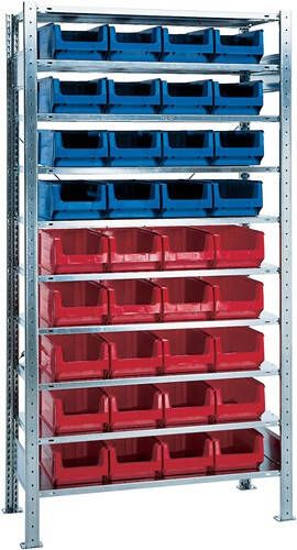 Promat Stellingkast | H2000xB1000xD400mm | basisstelling | 10 stalen legplanken | 16 x MK3Z blauw | 20 x MK3Z rood 9000449844