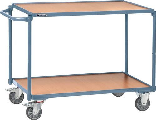 Promat Tafelwagen | 2 laadvlakken L1000xB600mm | duifblauw RAL 5014 drgverm.300 kg | schuifbeugel horizontaal 9000444120