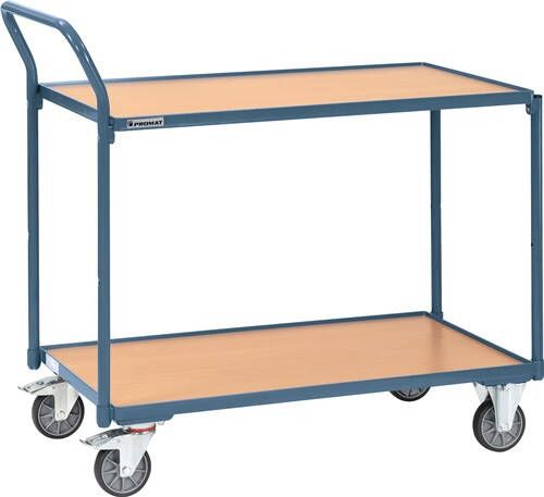 Promat Tafelwagen | 2 laadvlakken L1000xB600mm | duifblauw RAL 5014 drgverm.300 kg | schuifbeugel verticaal 9000444129