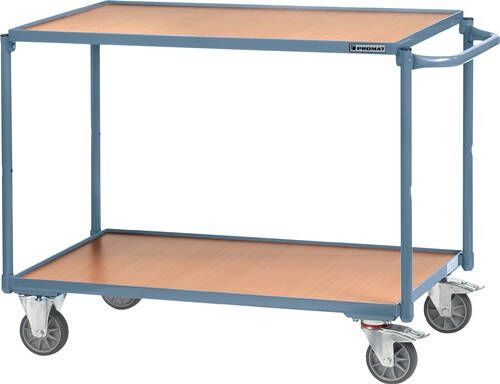 Promat Tafelwagen | 2 laadvlakken L850xB500mm | duifblauw RAL 5014 drgverm.300 kg | schuifbeugel horizontaal 9000444119