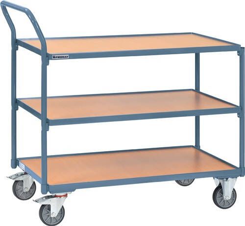 Promat Tafelwagen | 3 laadvlakken L1000xB600mm | duifblauw RAL 5014 drgverm.300 kg | schuifbeugel verticaal 9000444126