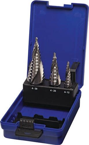 Promat Trapboorset | d. 4-12 4-20 4-30 mm | HSS spiraalgegroefd | 3 delig kunststof cassette 4000862088