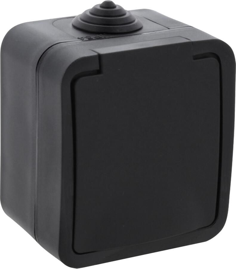 Q-Link Contactdoos | Opbouw | 1-voudig | Met Randaarde | Spatwaterdicht IP54 | Zwart 00.946.42