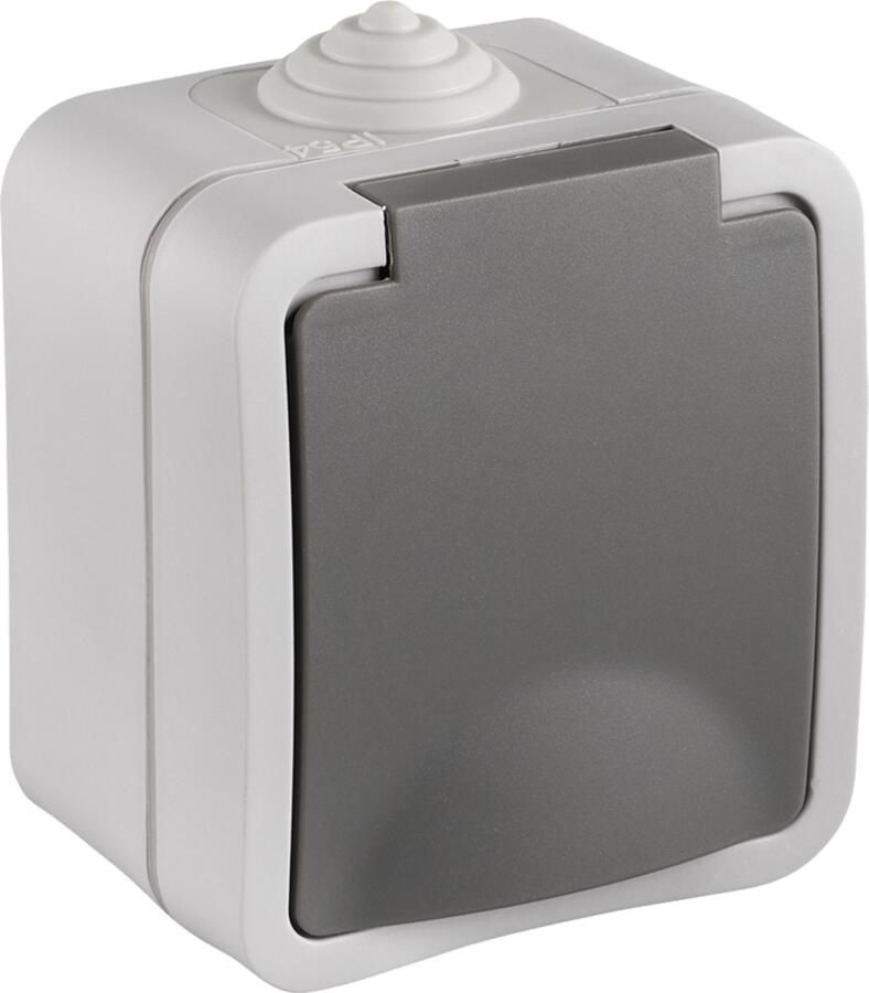 Q-Link Contactdoos | Opbouw | 1-voudig | Randaarde | Spatwaterdicht IP54 | Grijs 00.944.42