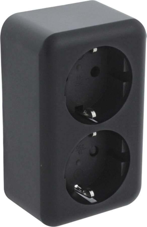 Q-Link Contactdoos | Opbouw | 2-voudig | Met Aanraakbeveiliging | Met Randaarde | Zwart 00.945.50