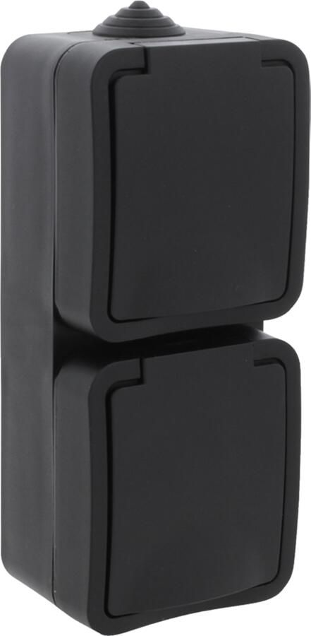 Q-Link Contactdoos | Opbouw | 2-voudig | Met Randaarde | Spatwaterdicht IP54 | Verticaal | Zwart 00.946.50