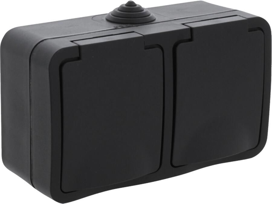Q-Link Contactdoos | Opbouw | 2-voudig | Met Randaarde | Spatwaterdicht IP54 | Zwart 00.946.51
