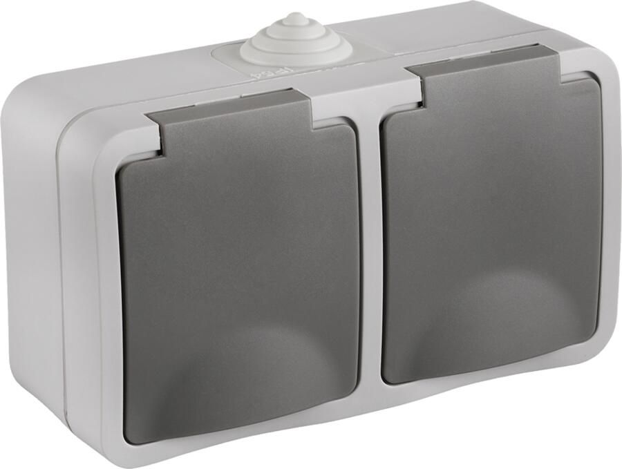 Q-Link Contactdoos | Opbouw | 2-voudig | Randaarde | Spatwaterdicht IP54 | Grijs 00.944.51