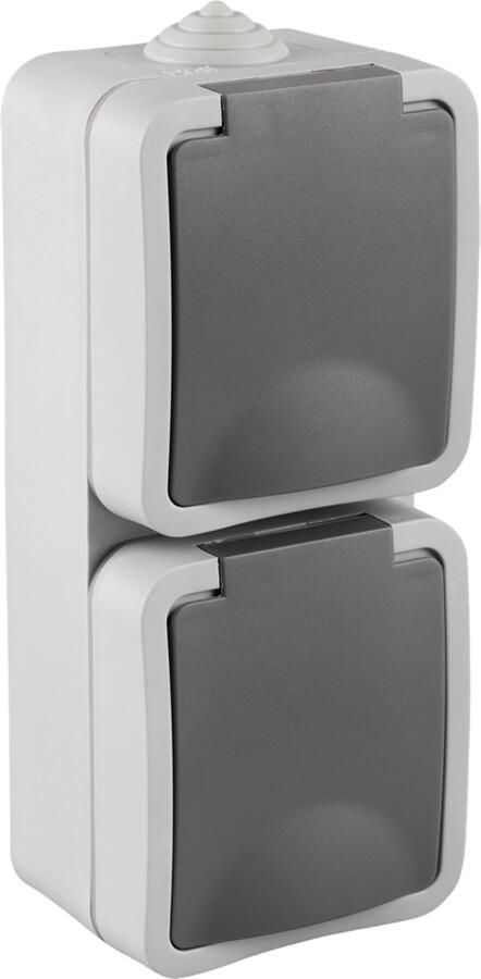 Q-Link Contactdoos | Opbouw | 2-voudig | Randaarde | Verticaal | Spatwaterdicht IP54 | Grijs 00.944.50