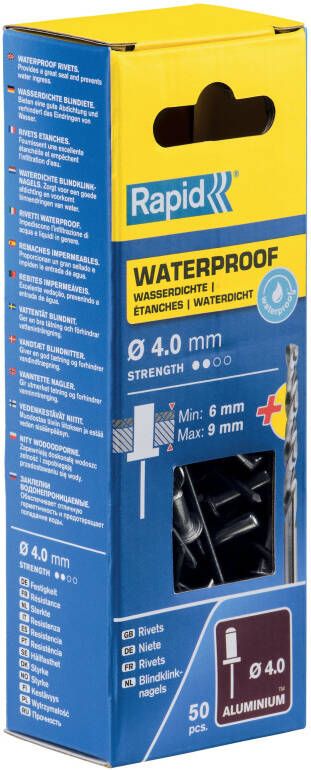 Rapid Blindklinknagels | Waterdicht | Ø 4 x 12 mm | incl. Boor | 50 stuks | Box 5000400