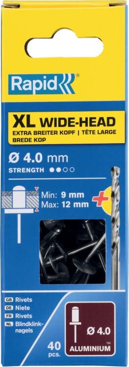 Rapid Blindklinknagels XL | Ø4 x 16 mm | Incl. Boor | 40 Stuks 5000662