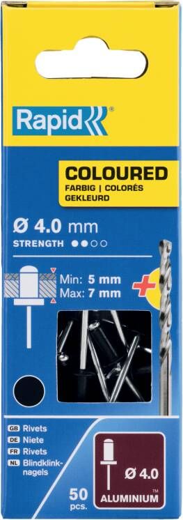 Rapid Blindklinknagels Zwart | Ø4 x 10 mm | Incl. Boor | 50 Stuks 5001466