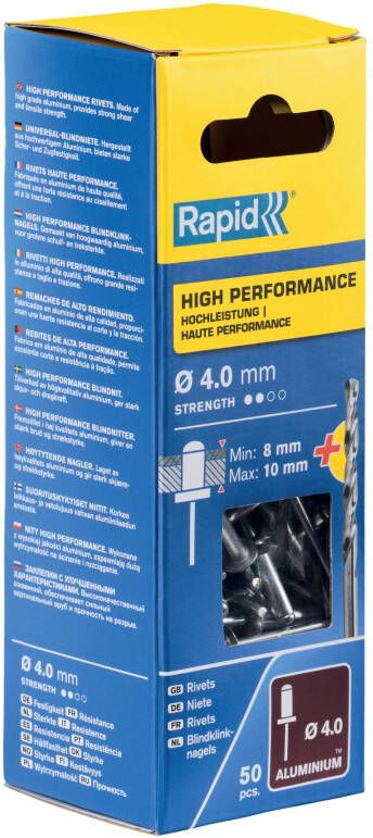 Rapid High performance blindklinknagels Ø4 0 x 14 mm 50 stuks + boor 5000385