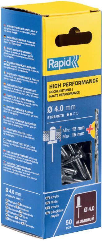 Rapid High performance blindklinknagels Ø4 0 x 18 mm 50 stuks + boor 5000386