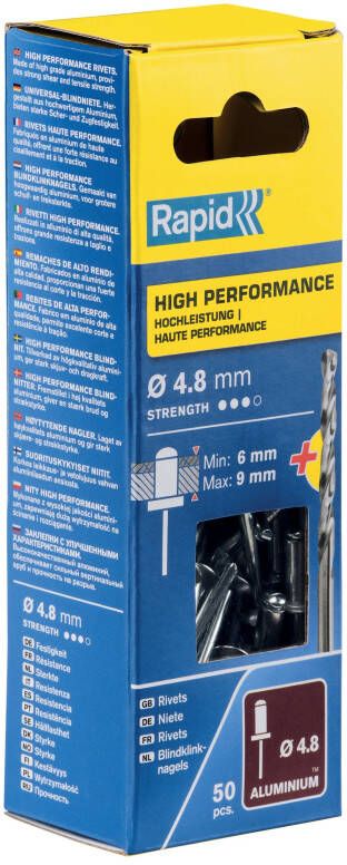 Rapid High performance blindklinknagels Ø4 8 x 12 mm 50 stuks + boor 5000388