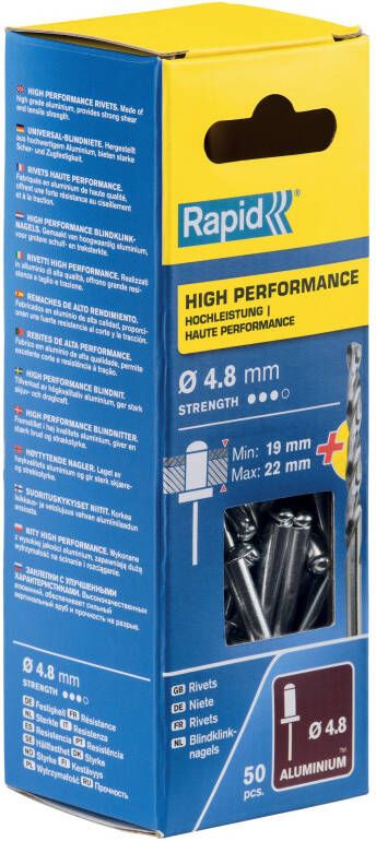 Rapid High performance blindklinknagels Ø4 8 x 25 mm 50 stuks + boor 5000392
