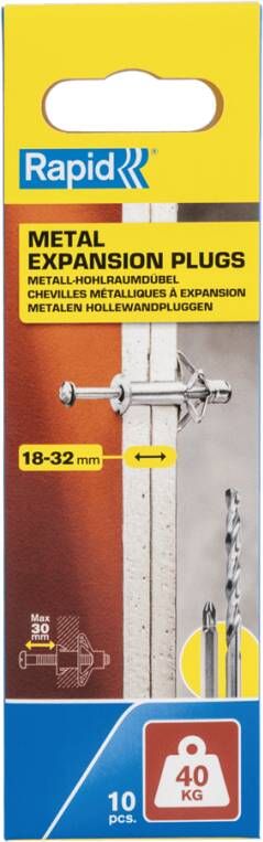 Rapid Hollewandpluggen | Ø11x65 | Voor 18-32 mm plaatdikte | 40kg draagkracht | 10 stuks in een doos 5001551