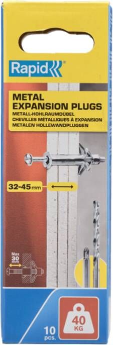 Rapid Hollewandpluggen | Ø11x80 | Voor 32-45 mm plaatdikte | 40kg draagkracht | 10 stuks in een doos 5001552