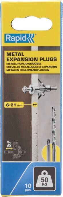 Rapid Hollewandpluggen | Ø13x52 | Voor 6-21 mm plaatdikte | 50kg draagkracht | 10 stuks in een doos 5001553