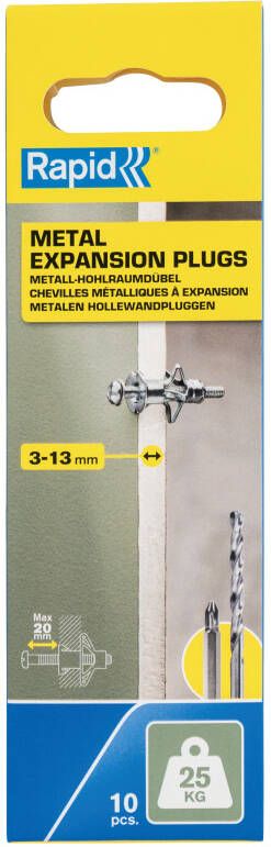 Rapid Hollewandpluggen | Ø8x32 | Voor 3-13 mm plaatdkikte | 25kg draagkracht | 10 stuks in doos 5001546