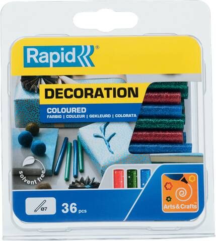 Rapid Lijmpatronen gekleurd | Glitter rood groen en blauw | 7 mm x 90 mm | 36 stuks | Blister 5001424