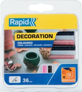 Rapid Lijmpatronen gekleurd | Glitter wit zwart en roze | 7 mm x 90 mm | 36 stuks | Blister