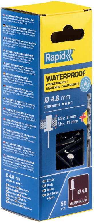 Rapid Waterdichte blindklinknagels Ø4 8 x 14 mm 50 stuks + boor 5000402