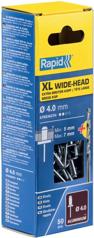 Rapid XL blindklinknagels Ø4 0 x 10 mm 50 stuks + boor 5000660