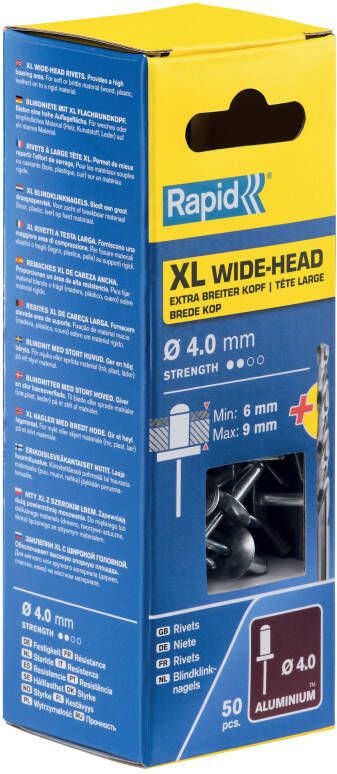 Rapid XL blindklinknagels Ø4 0 x 12 mm 50 stuks + boor 5000661