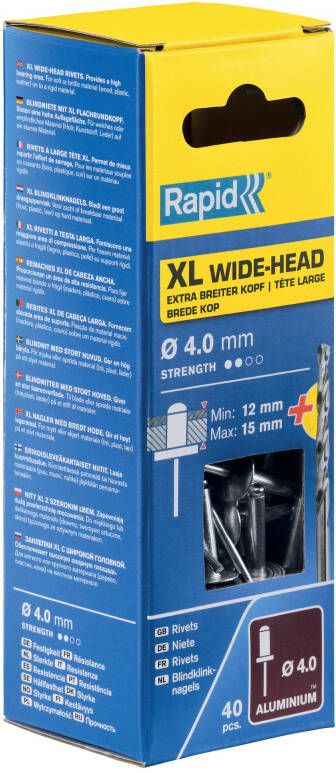 Rapid XL blindklinknagels Ø4 0 x 18 mm 40 stuks + boor 5000663