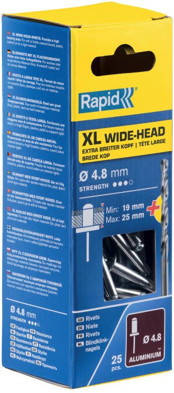 Rapid XL blindklinknagels Ø4 8 x 30 mm 25 stuks + boor 5000668