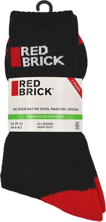 Redbrick Werksokken Gerecycled 2-pack | Zwart Rood | 8715344007210