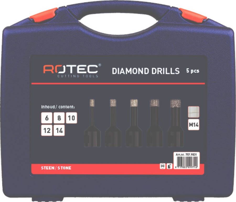 Rotec 5 delige Diamanttegelborenset m14 6 8 10 12 14 mm 7579001