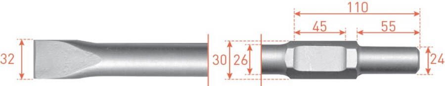 Rotec 6-kant Plattebeitel 32x400mm 6-kant ø30 0 ø24x55mm 2155210