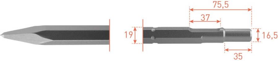 Rotec 6-kant Puntbeitel 400mm 6-kant ø19 0 ø16 5x35 2153006