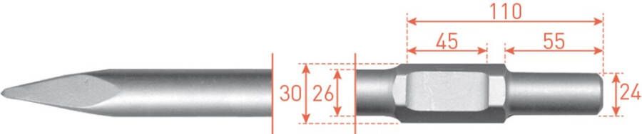 Rotec 6-kant Puntbeitel 400mm 6-kant ø30 0 ø24x55mm 2155205
