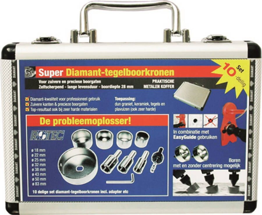 Rotec Diamant-tegelboorkronenset 10dlg.+Easy-guide+Drukvat 7599000