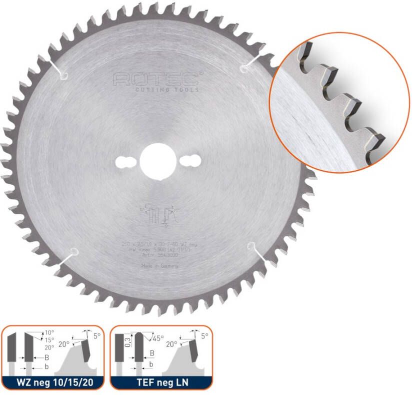 Rotec HM afkort- en verstekzaagblad ø250x3 2x30mm Z=24 WZ neg 10 5543005