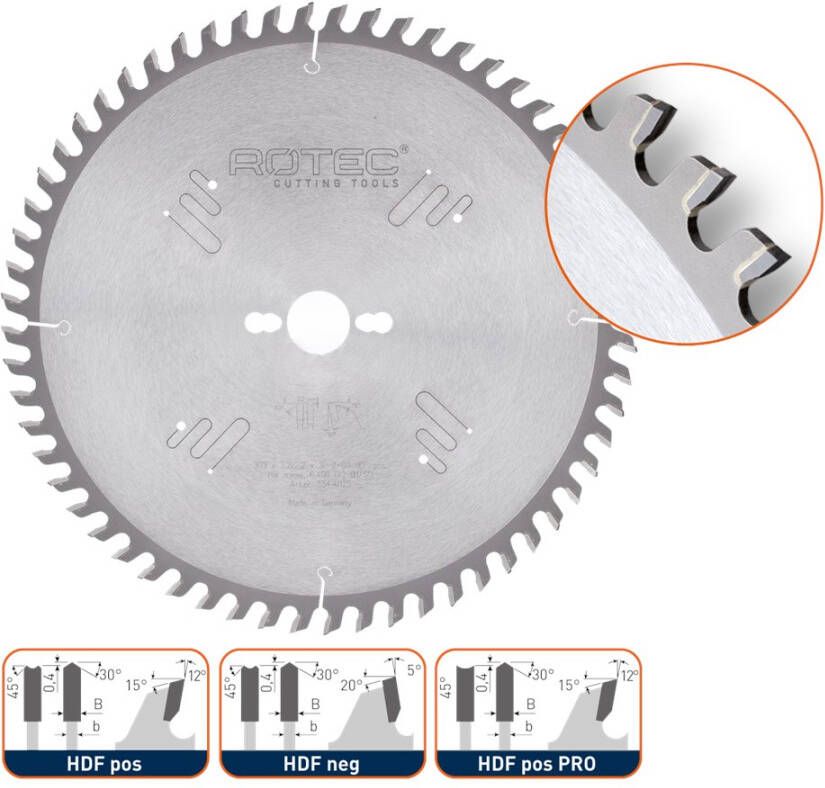 Rotec HM formaatzaagblad Dak Hol ø250x3 2x30mm Z=48 HDF neg 5544015