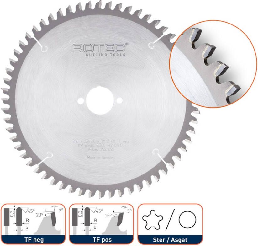 Rotec HM zaagblad voor NF-metalen ø200x2 8x30mm Z=54 TF neg 5551065