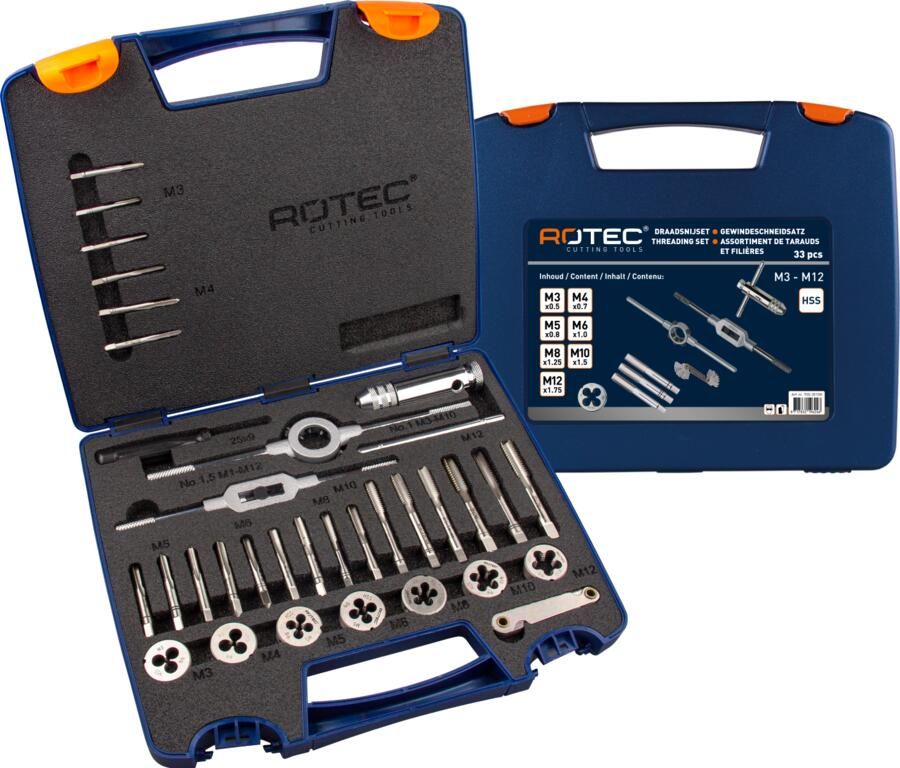 Rotec 900.2010K | Handtap- en snijplaatset | metrisch | in ABS-koffer | 33-dlg. 900.2010K