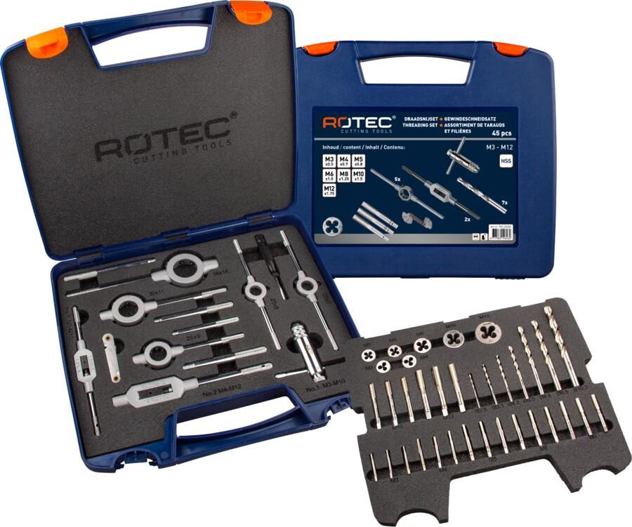 Rotec 900.2020K | Handtap- en snijplaatset | metrisch | in ABS-koffer | 45-dlg. 900.2020K