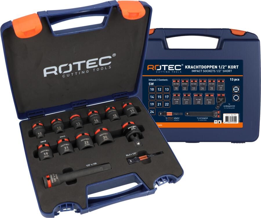Rotec Krachtdoppen set | Binnenvierkant 1 2 | Kort | 13-delig | SW10SW24 842.9901