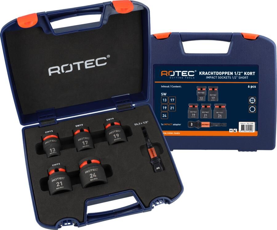 Rotec Krachtdoppen set | Binnenvierkant 1 2 | Kort | 6-delig | SW13SW24 842.9900