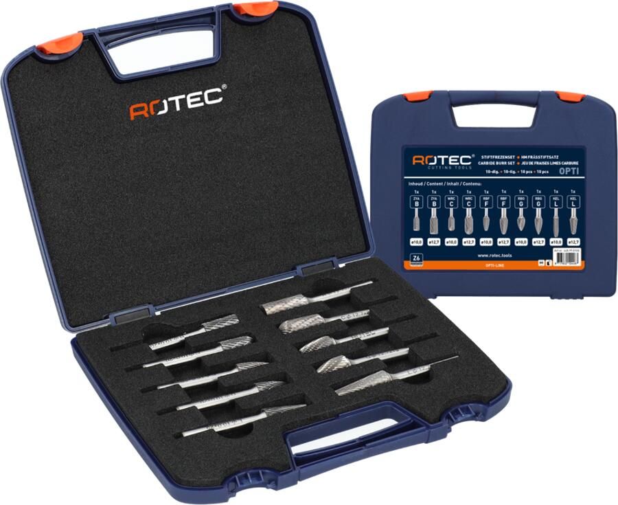 Rotec OPTI-LINE HM Stiftfrezenset | 10-dlg | Z6 | B | C | F | G en L ø9 6 en 12 7 445.99.0100